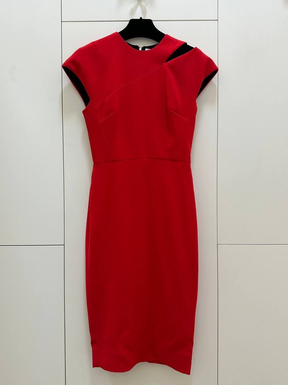 Victoria Beckham Red Silk Wool Asymmetric Midi Dress Sz38/US 6